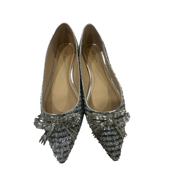 Millee2F Silver Tweed Pointed-Toe Flats With Embellished Bow By On 34th Size 7M - Picture 2 of 5